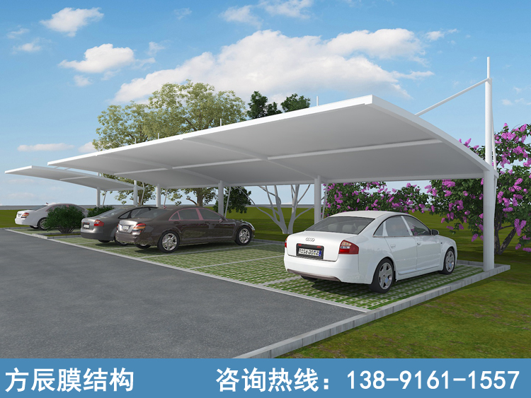 拉桿膜結(jié)構(gòu)停車棚-方管大梁、圓立柱、支持單雙面停車